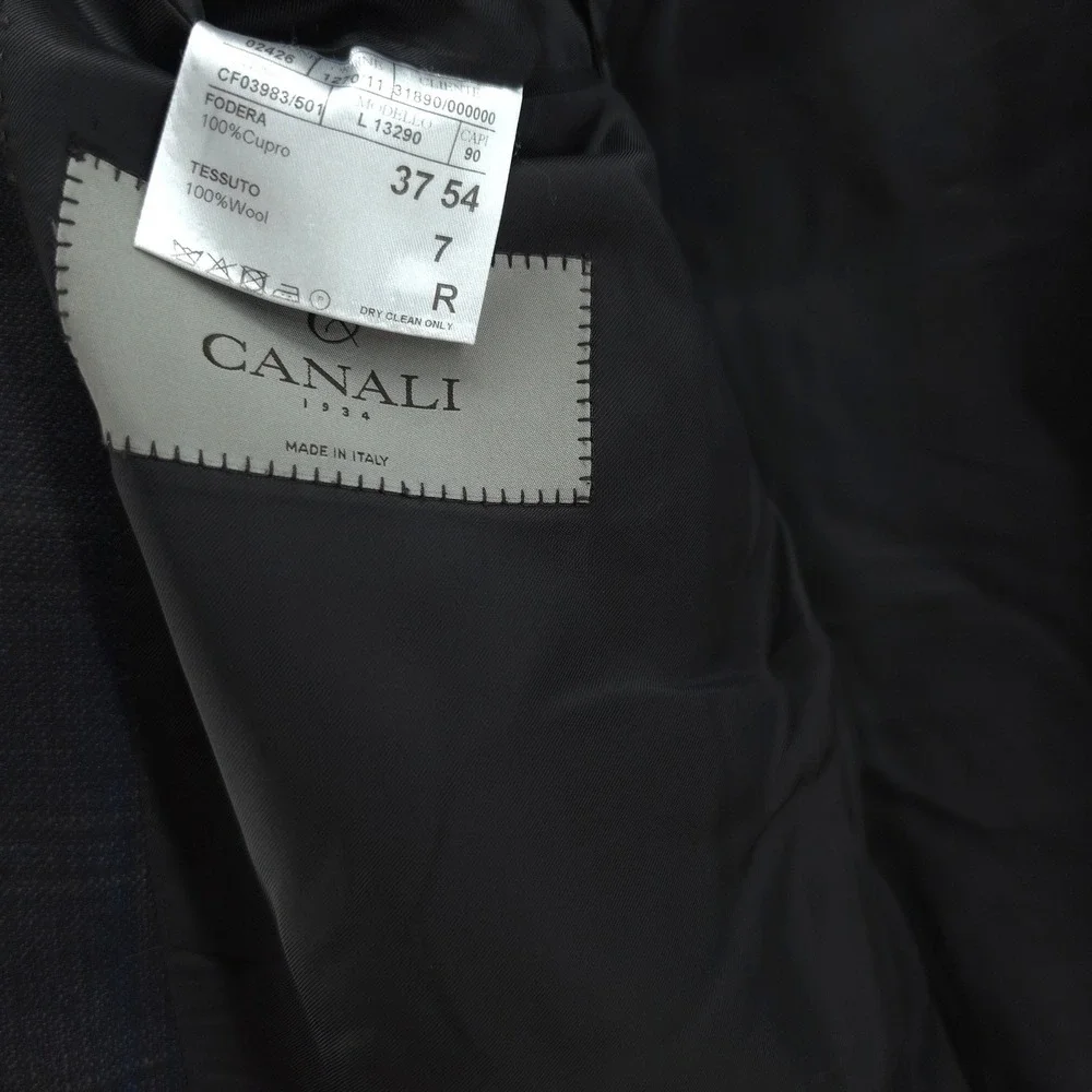 Canali 1934 Mens Wool Sport Coat Blazer 44R IT54 Charcoal Blue Windowpane Italy